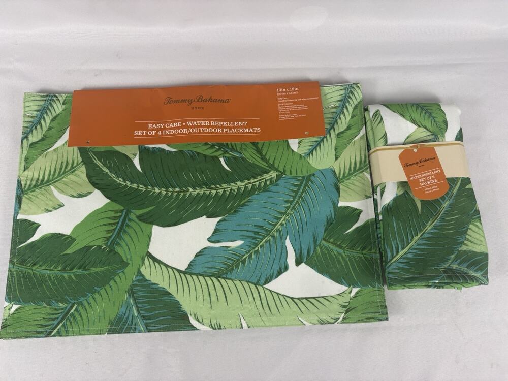New Tommy Bahama Tropical Leaf Placemats Set of 4 W/ Matching Napkins Set Of 6